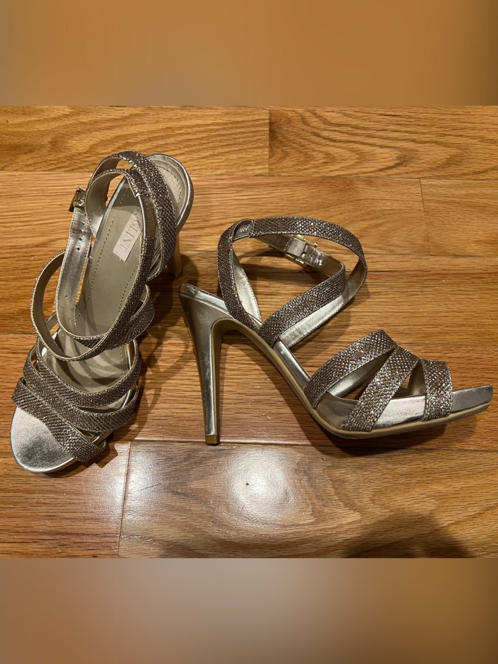 GLINT Metallic Silver Glitter Strappy Stiletto Sandals